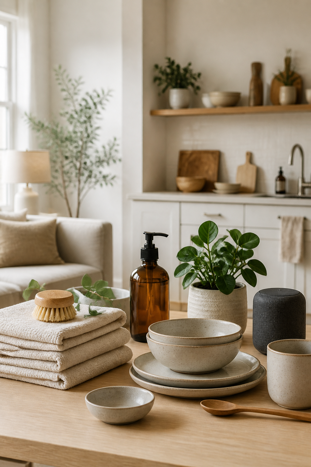 A warm home interior featuring practical kitchen, home, cleaning, and tech products